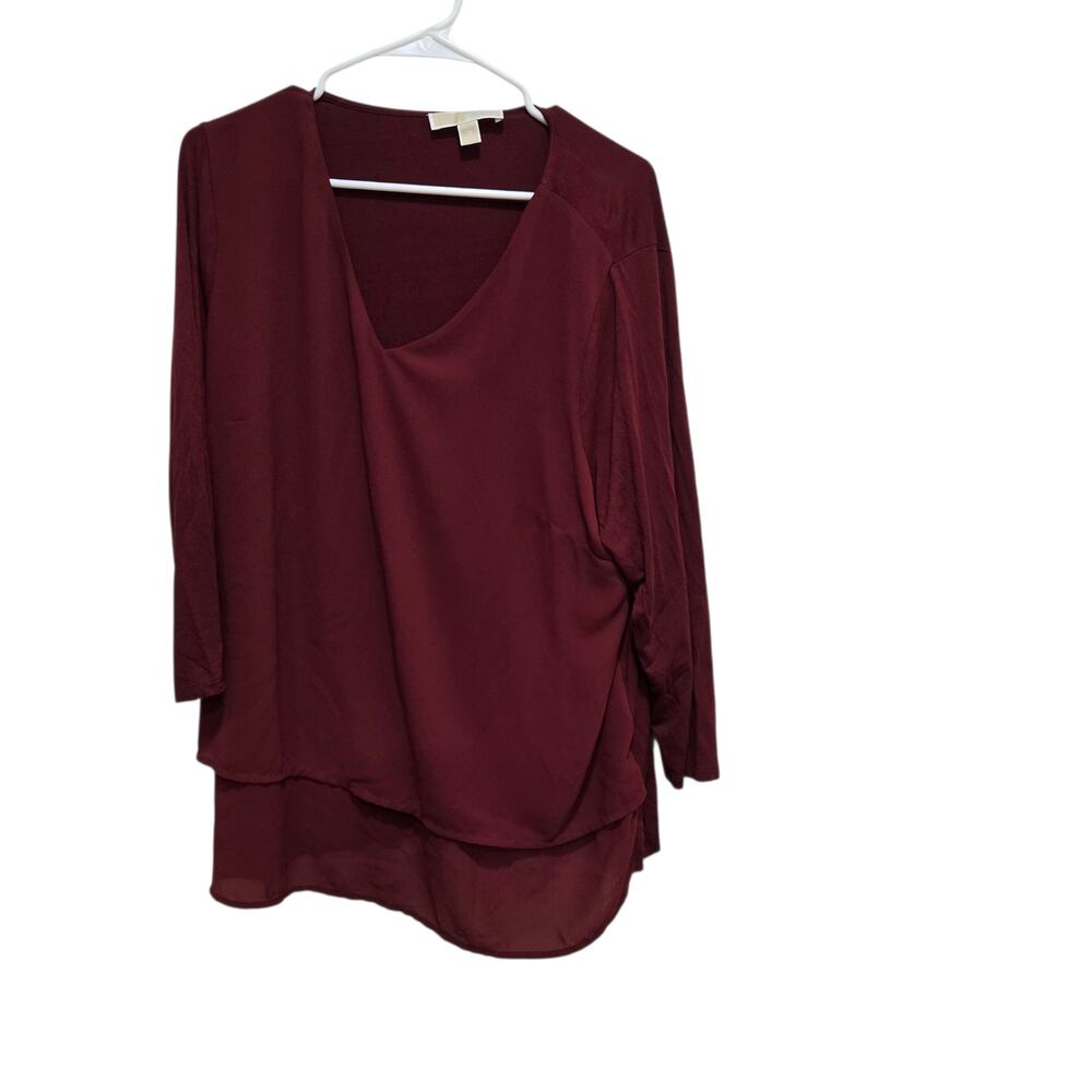 Michael Kors 1X Burgundy Tunic Blouse Layered Chiffon Hem